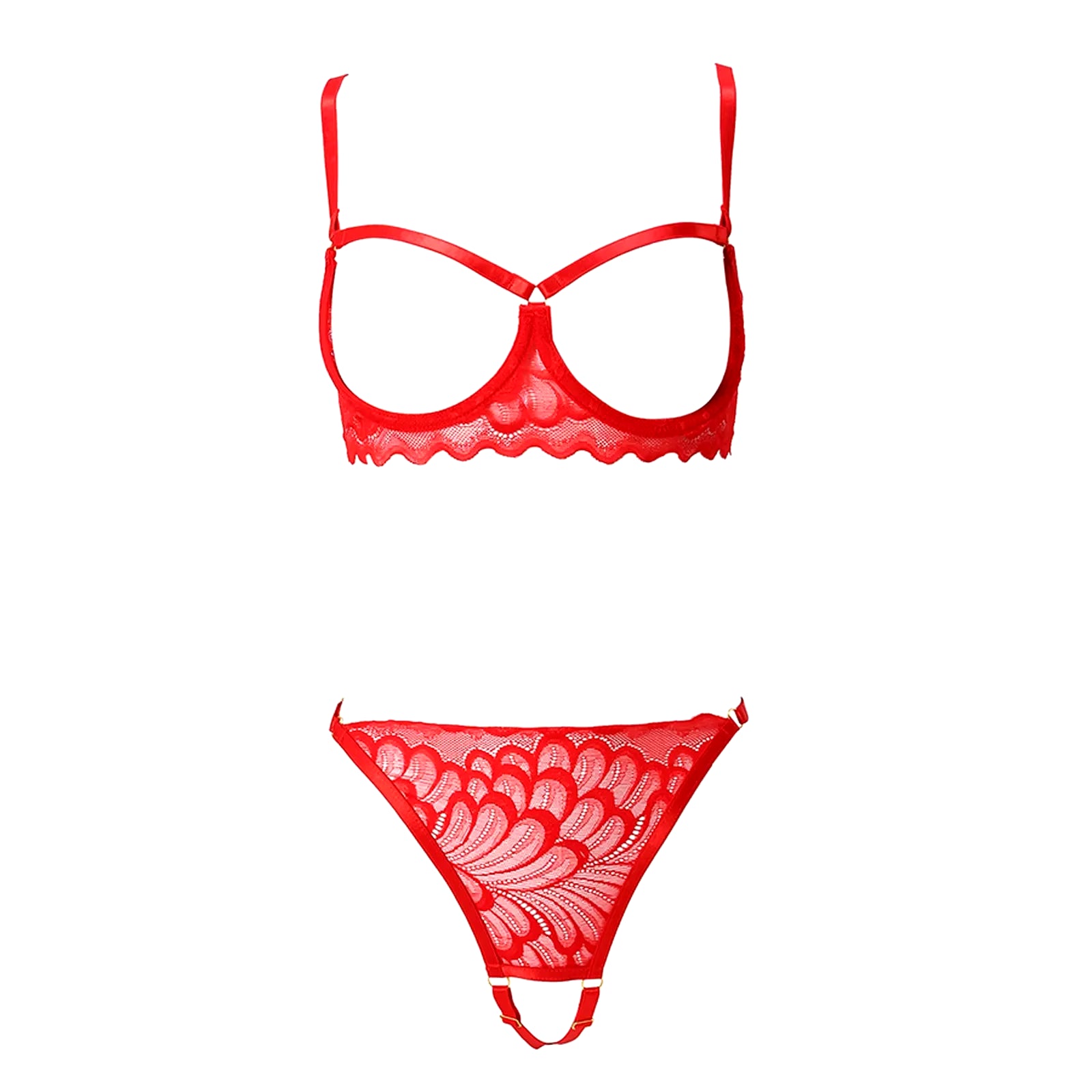 2023 Women'S Lingerie Set Sexy Lace Mesh Hollow Out Open Bras Crotchless Panties Two-Piece Suit Red Underwear Set Babydolls