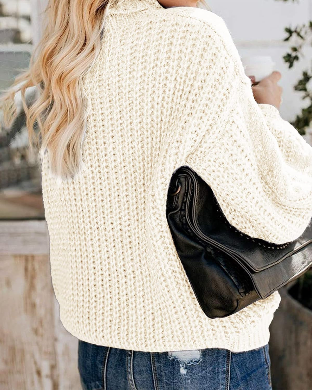 Chic Ballon Sleeve Winter Turtleneck Chunky Sweater Slouchy Oversized Loose Pullover Outerwear Warm Thick