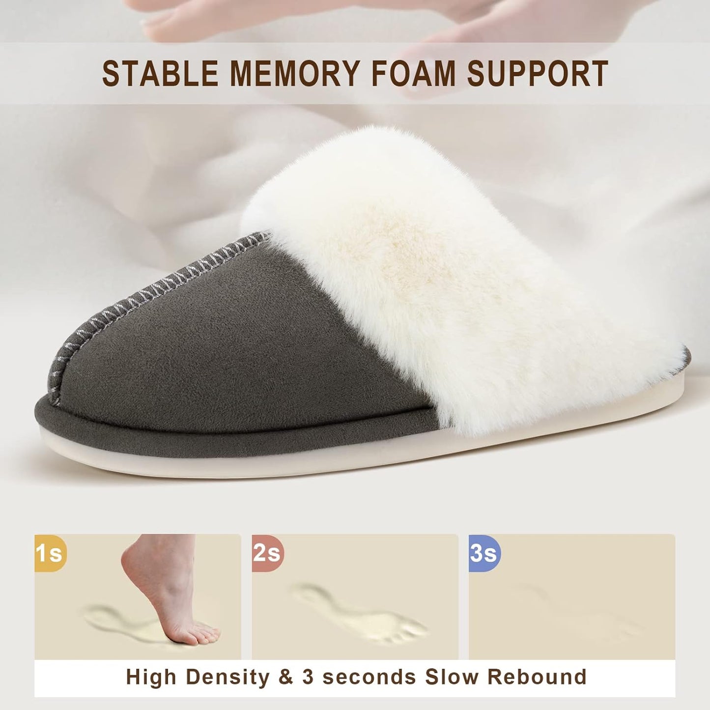 Women'S Slippers Fuzzy Warm Comfy Faux Fur Slip-On Fluffy Bedroom House Shoes Memory Foam Suede Cozy Plush Breathable Anti-Slip Indoor & Outdoor Winter